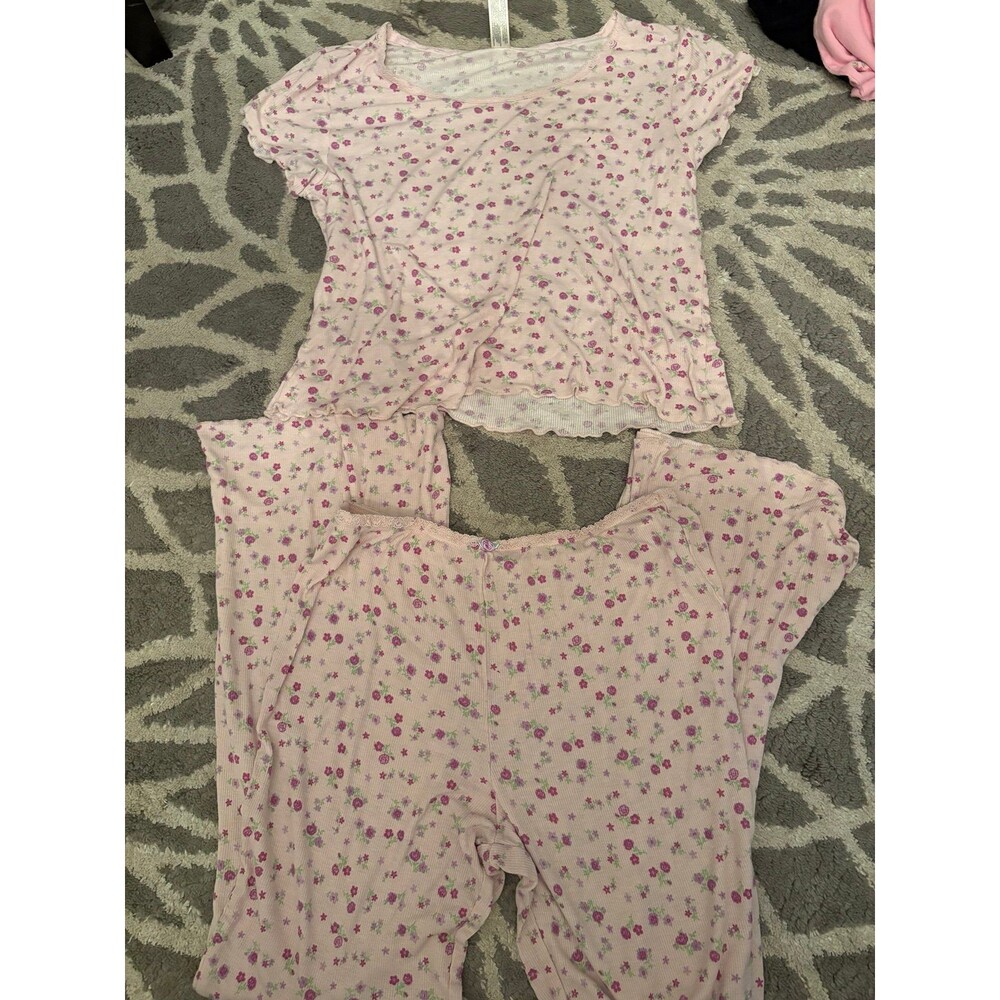 Pink and Purple Floral Ribbed Jessica Simpson Pajama Set